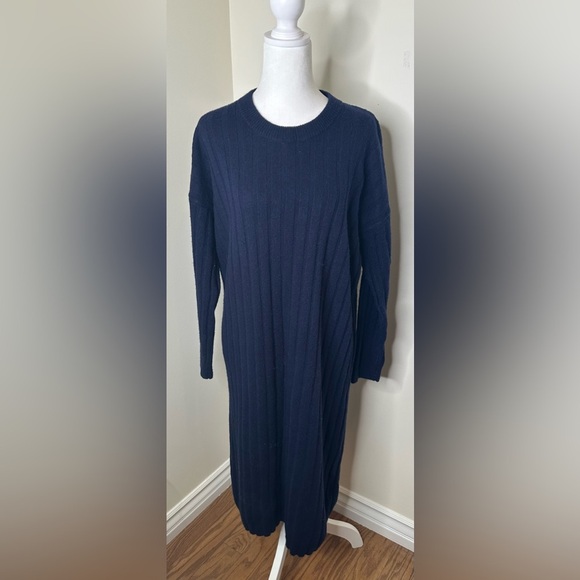 Madewell (Re sourced Ribbed Midi Sweater Dress Dark Indigo Size Large - Picture 2 of 9